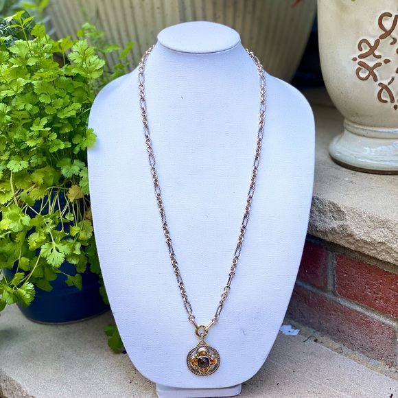 DAVID YURMAN 18k Sterling Half Moon Enhancer + DY 33” Sterling 18k Figaro Chain - Picture 6 of 16